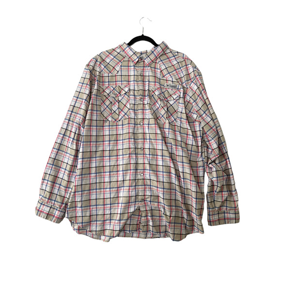 COLUMBIA PFG Plaid Button-Up Vented Fishing Shirt Blue/Pink Men's Size XXL - Picture 1 of 6